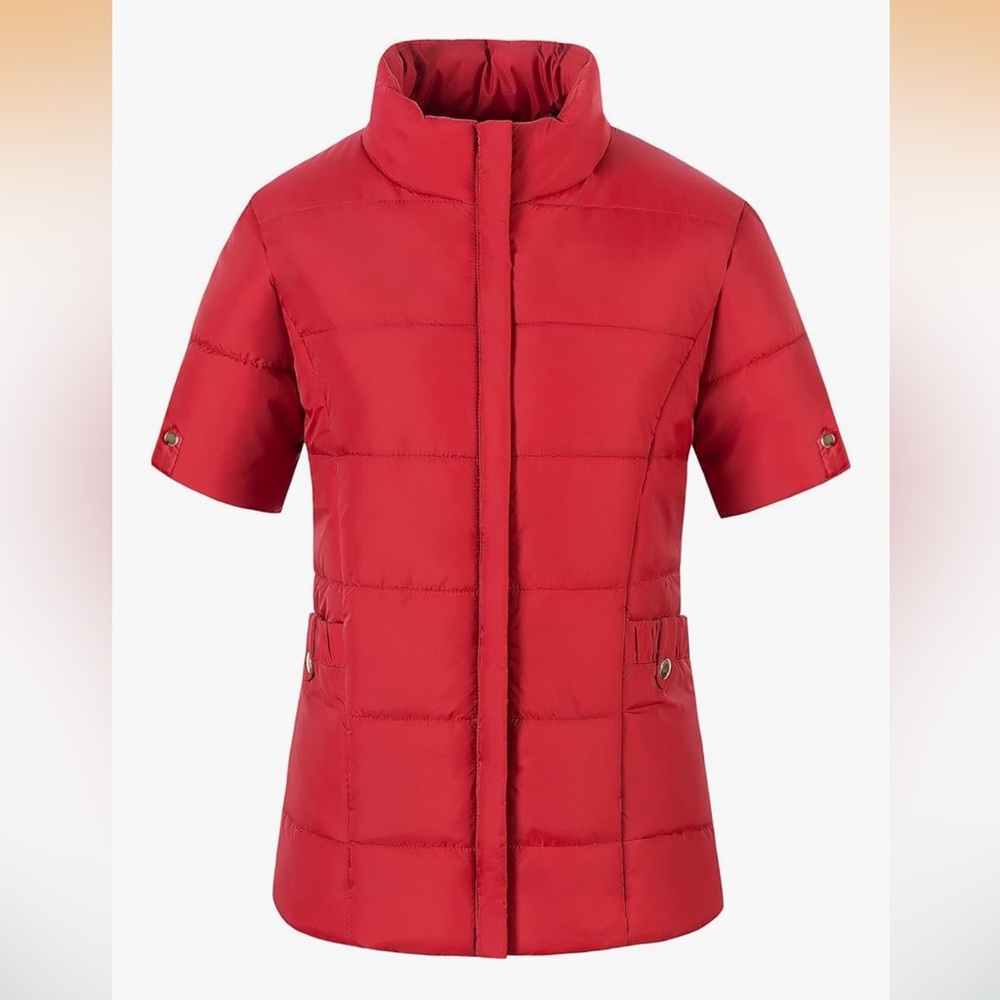 Amazon Women's Red Short Sleeve Puffer Jacket XL